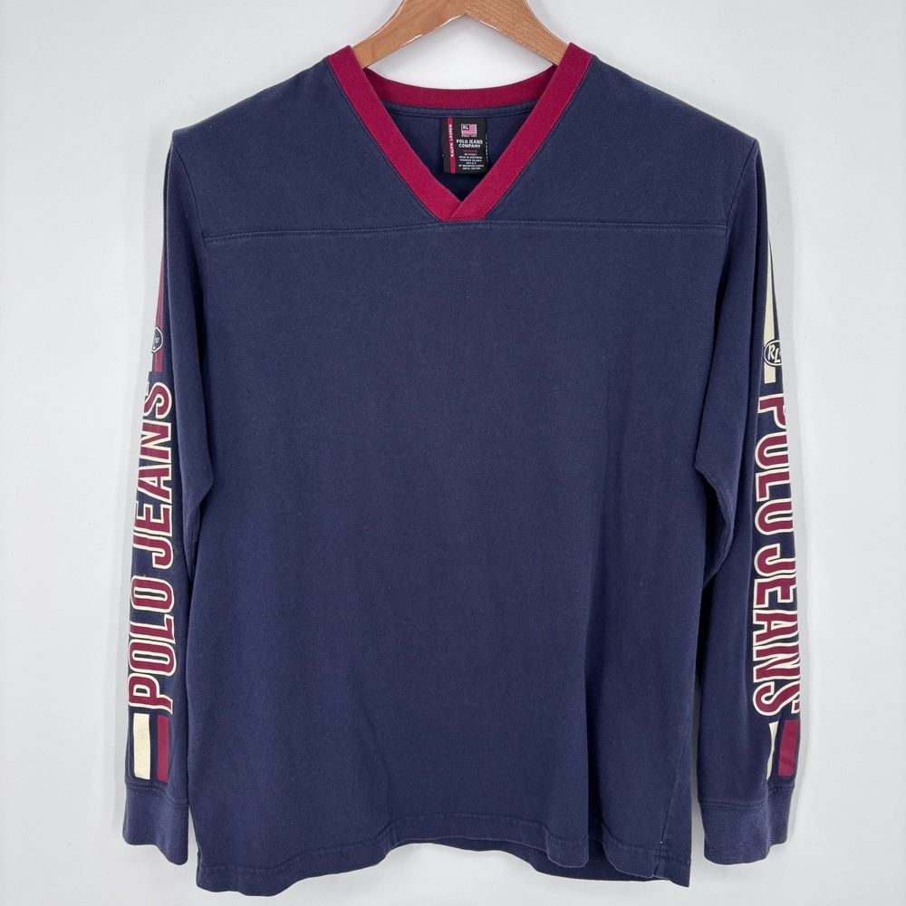 VTG 90s Y2K Polo Jeans Co Ralph Lauren Long Sleeve T Shirt Mens M Blue Spellout